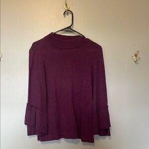 Women's Plum Mock Neck Top with Pleated Bell Sleeves